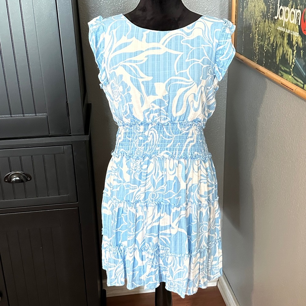 Lily Rose Juniors Medium White Floral Smocked Mini Dress Cottagecore Boho - Picture 1 of 8